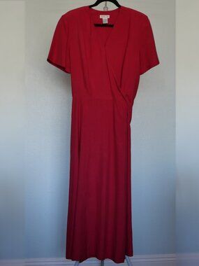 Vintage Talbots Red Silk Wrap Dress w/ Shoulder Pads Size 14